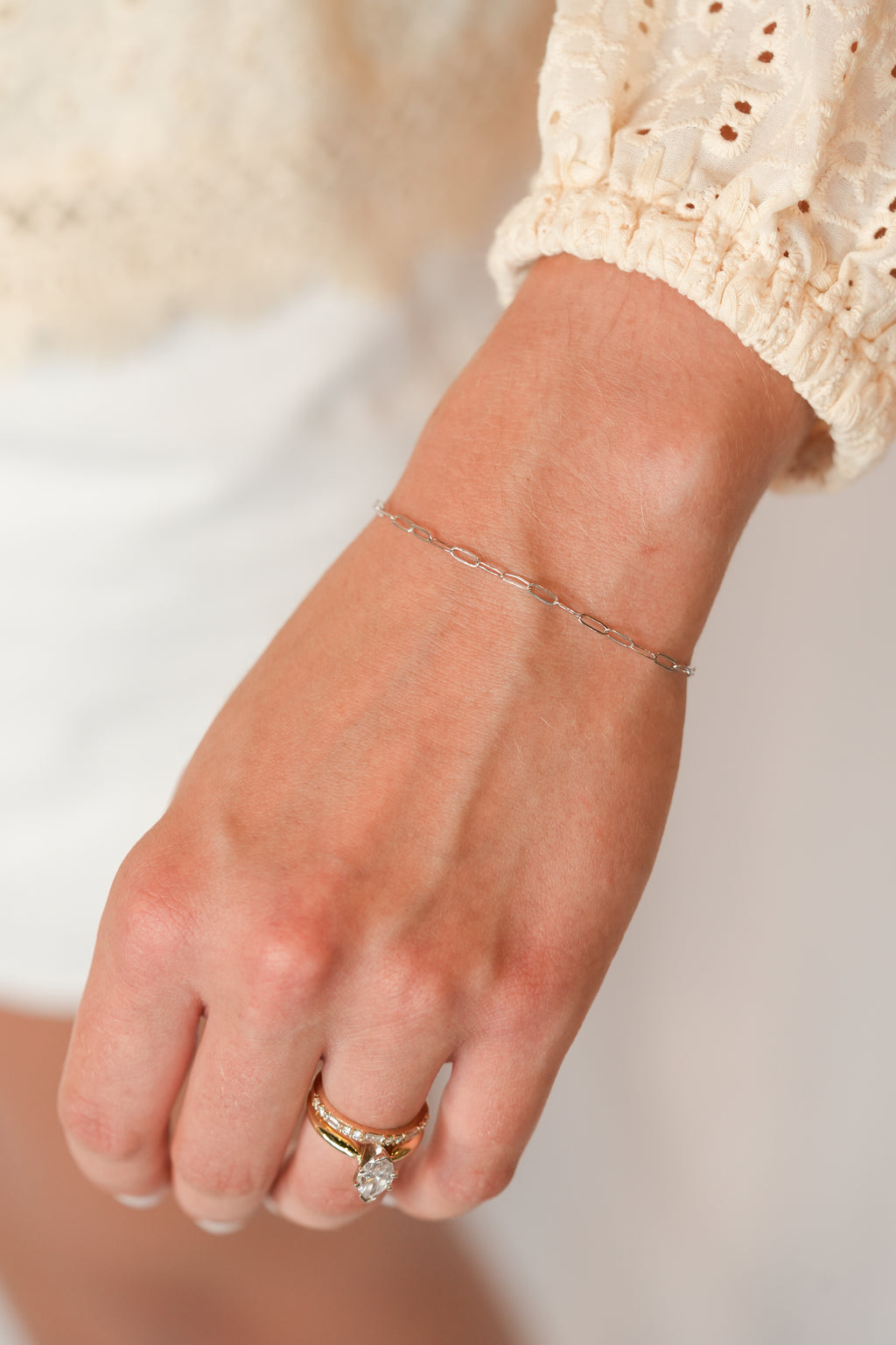 The Cable Chain Bracelet - 14K Solid White Gold