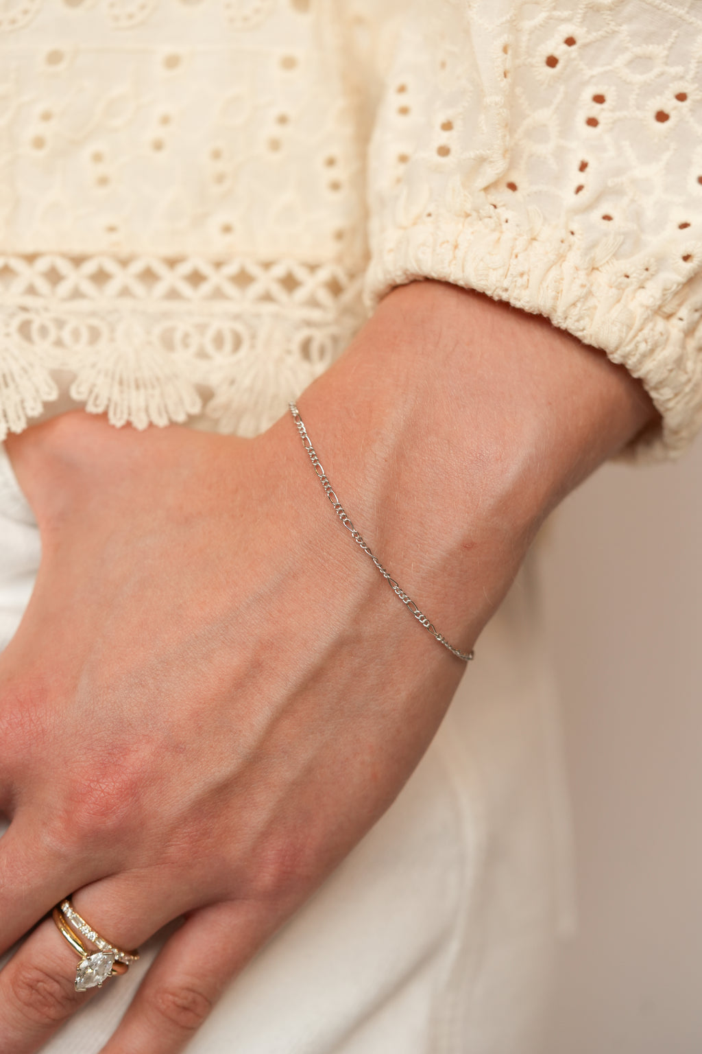 The Figaro Bracelet - 14K Solid White Gold
