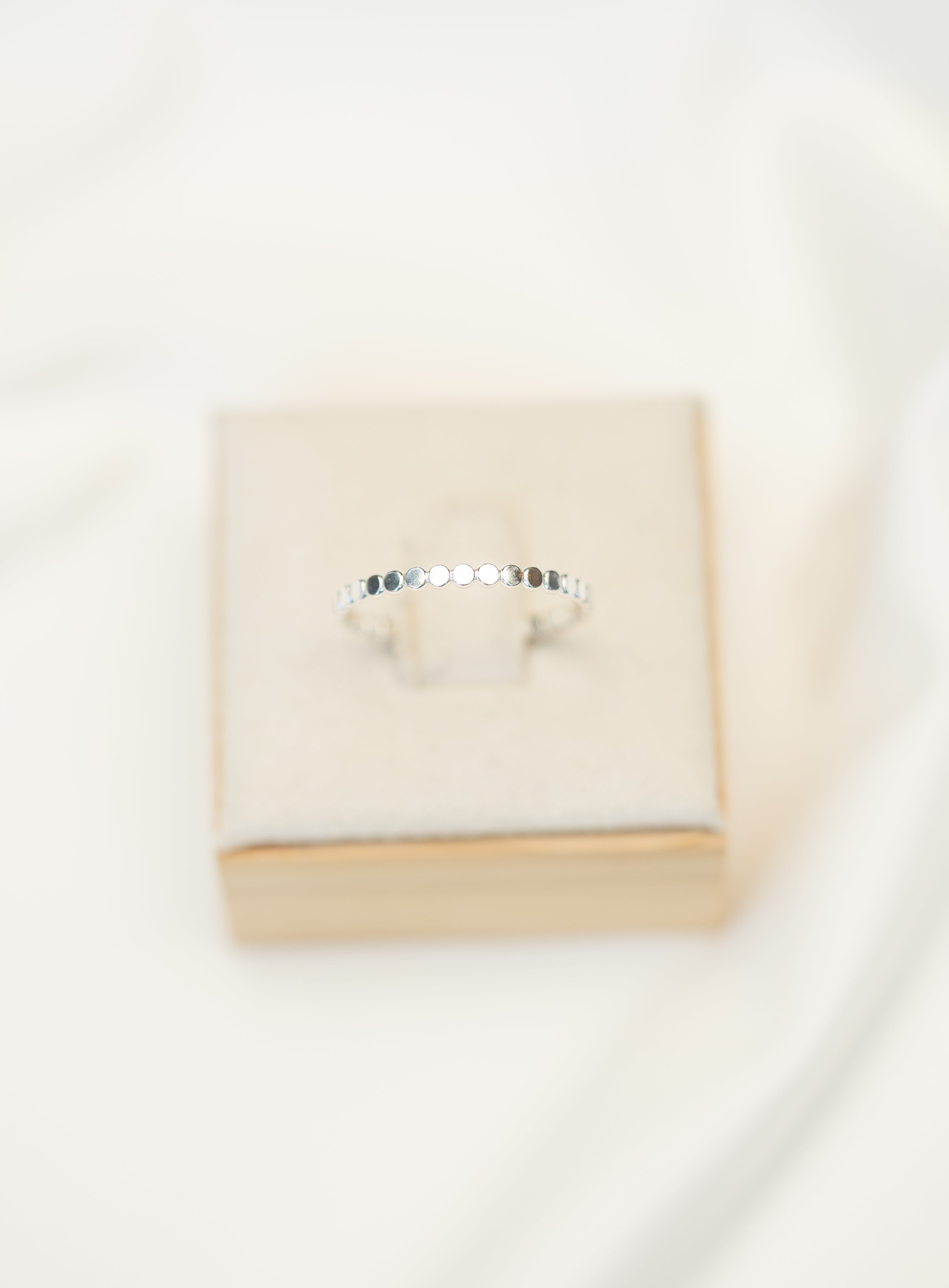 Thin Flat Beaded Ring - Sterling Silver