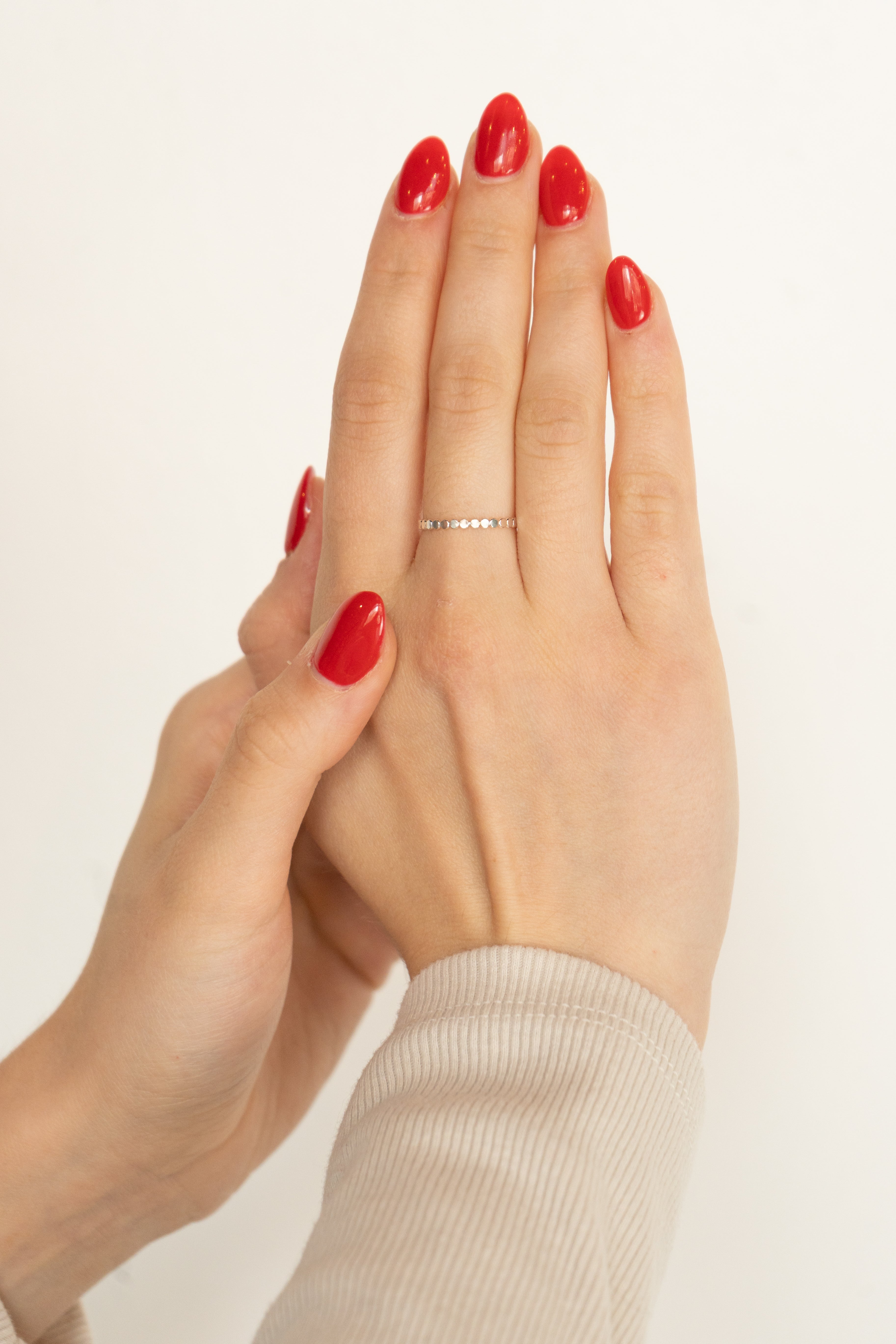 Thin Flat Beaded Ring - Sterling Silver