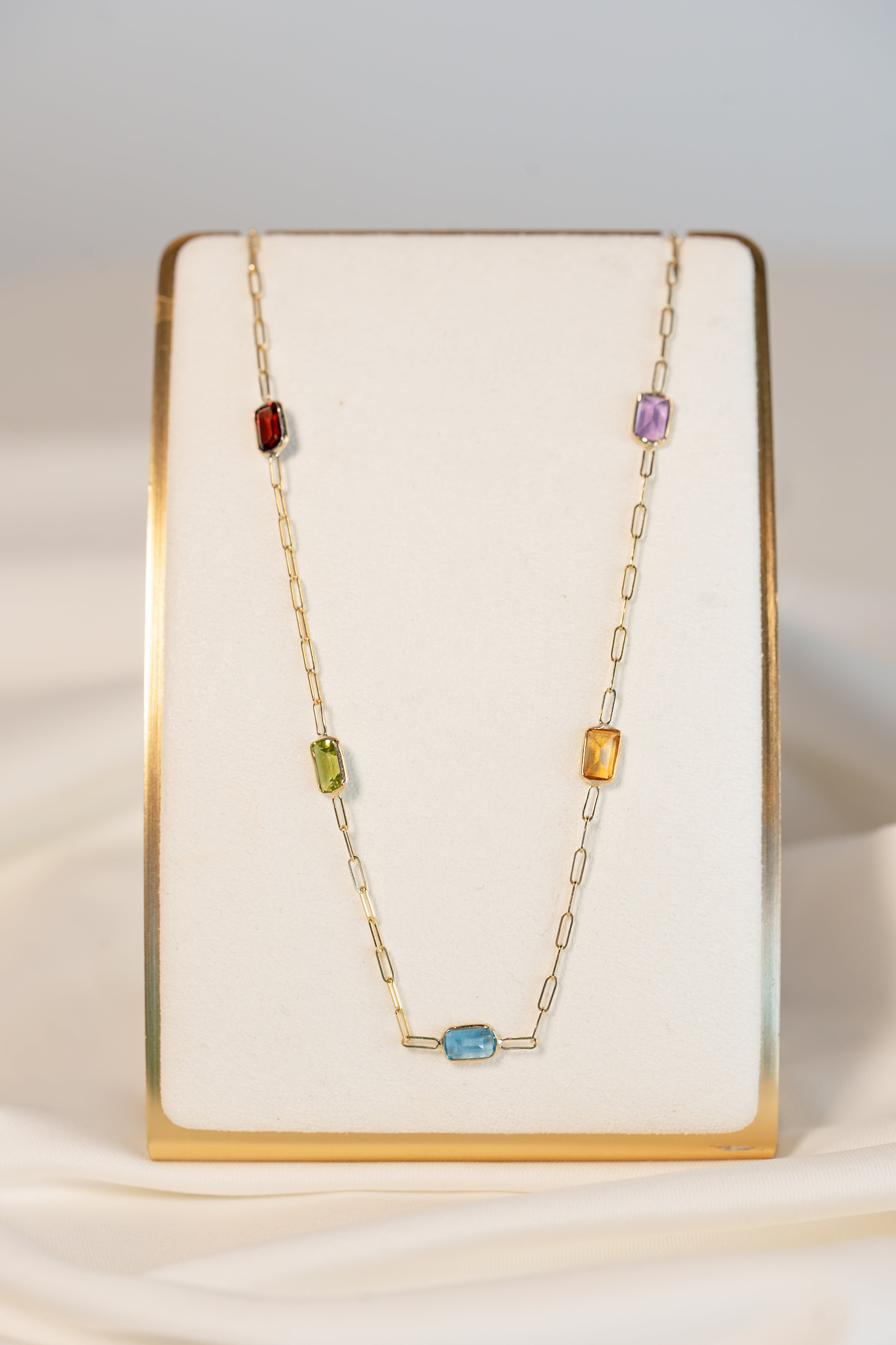 14K Gold Cable Necklace with Gemstones