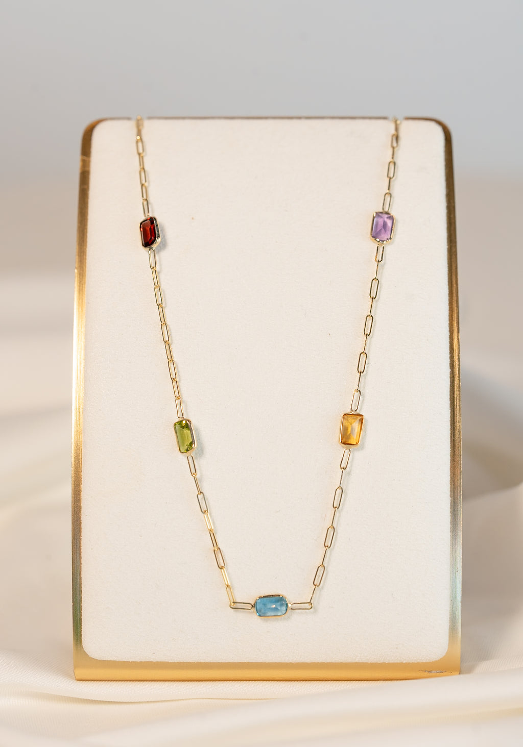 14K Gold Cable Necklace with Gemstones