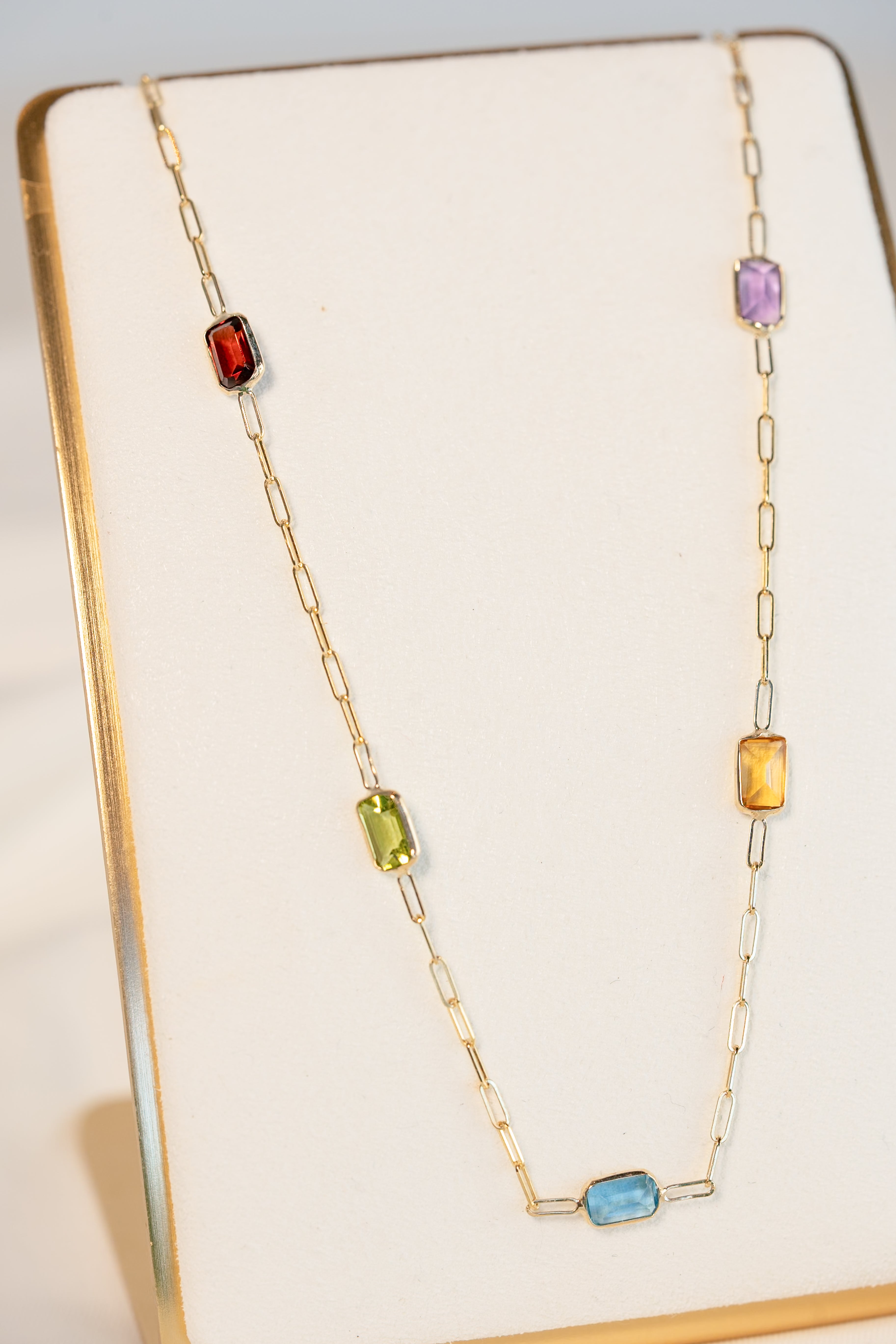 14K Gold Cable Necklace with Gemstones