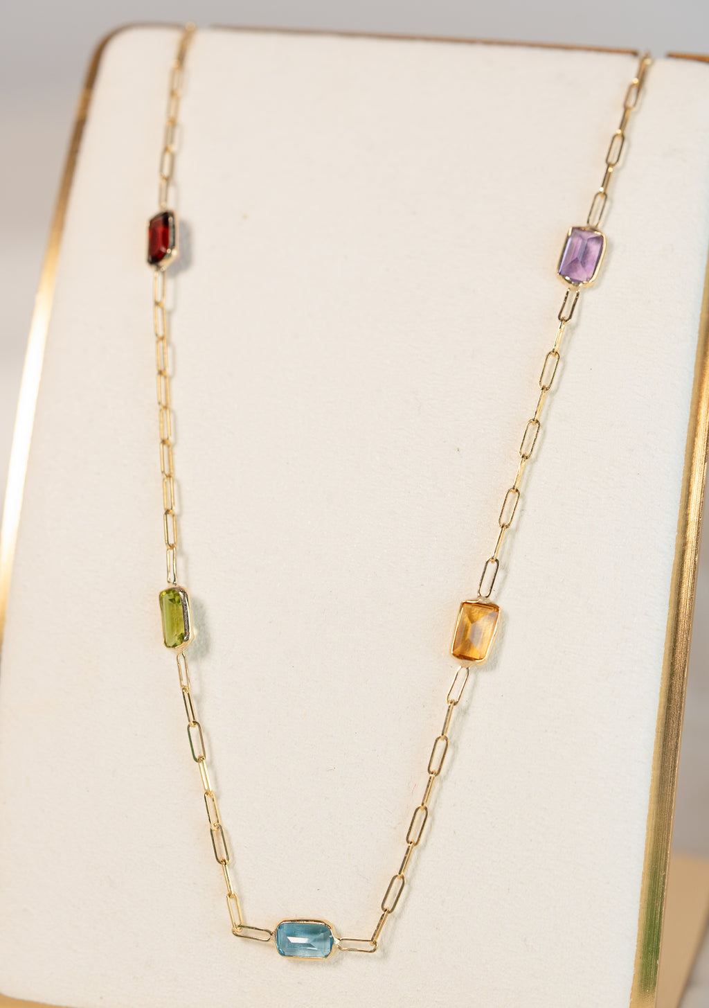 14K Gold Cable Necklace with Gemstones