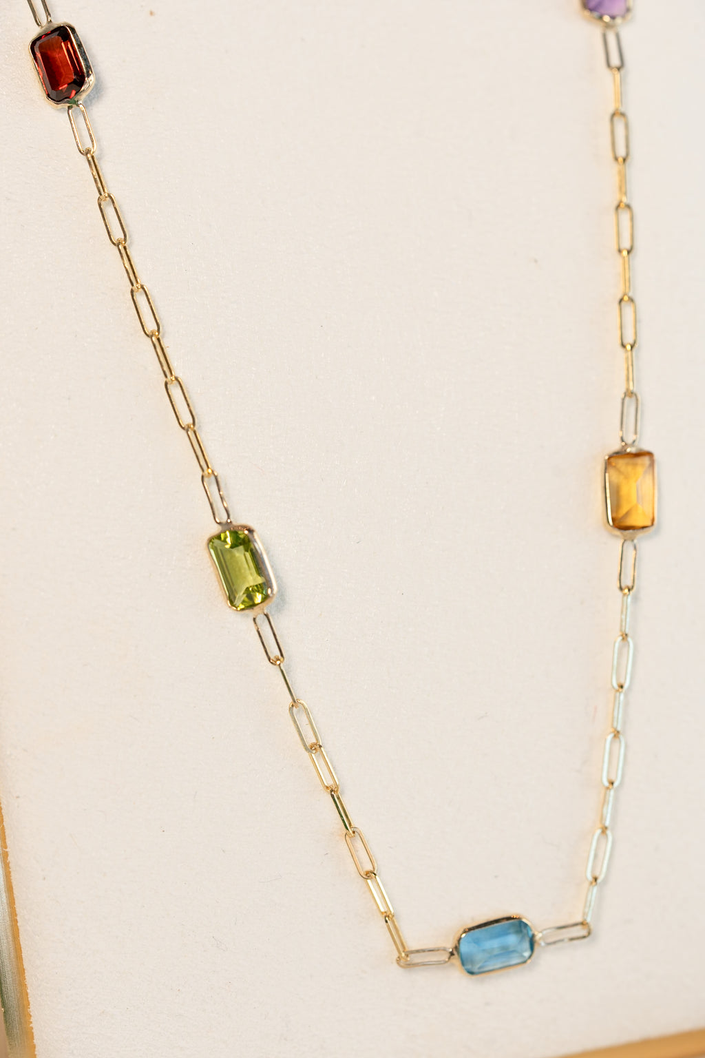 14K Gold Cable Necklace with Gemstones