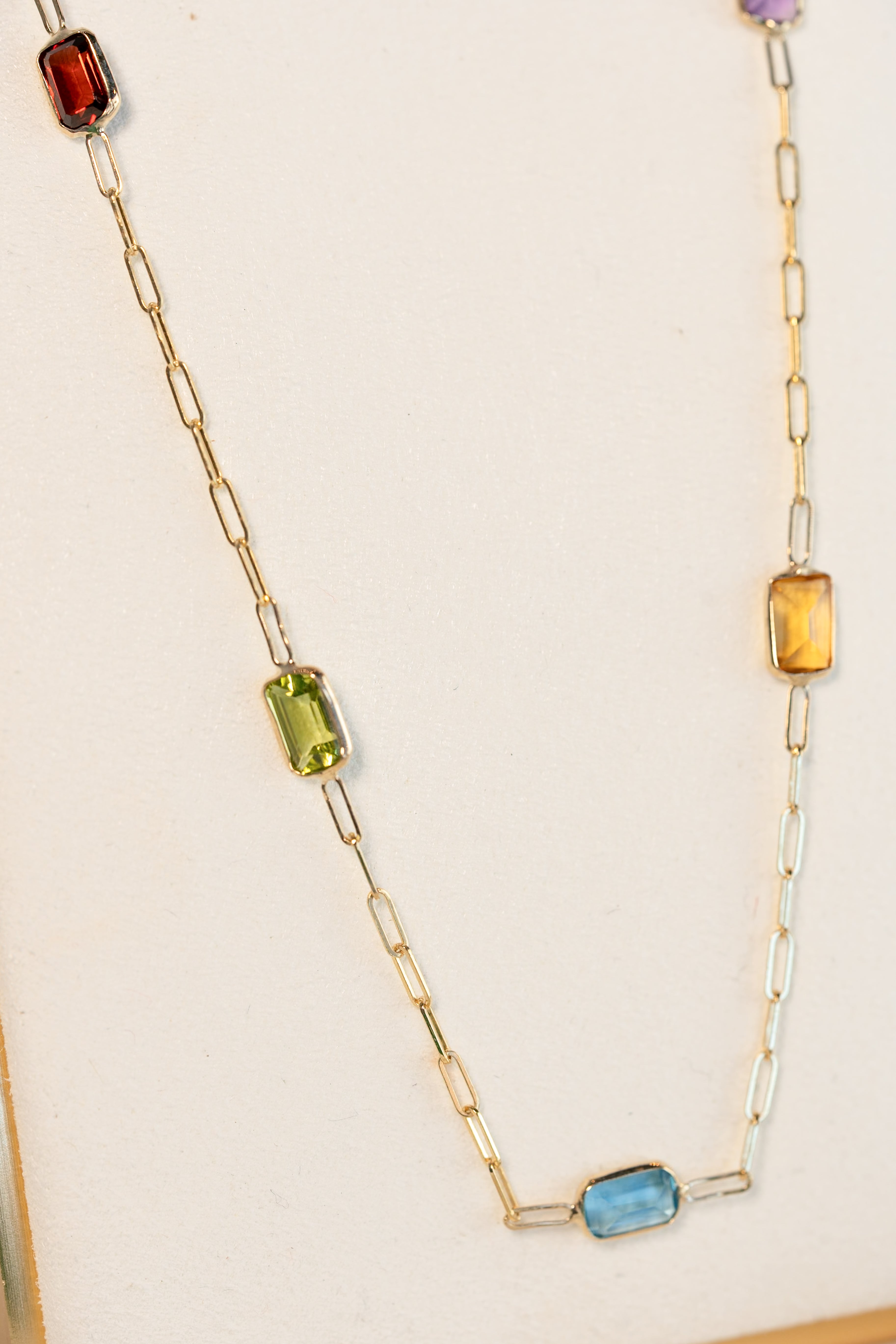 14K Gold Cable Necklace with Gemstones