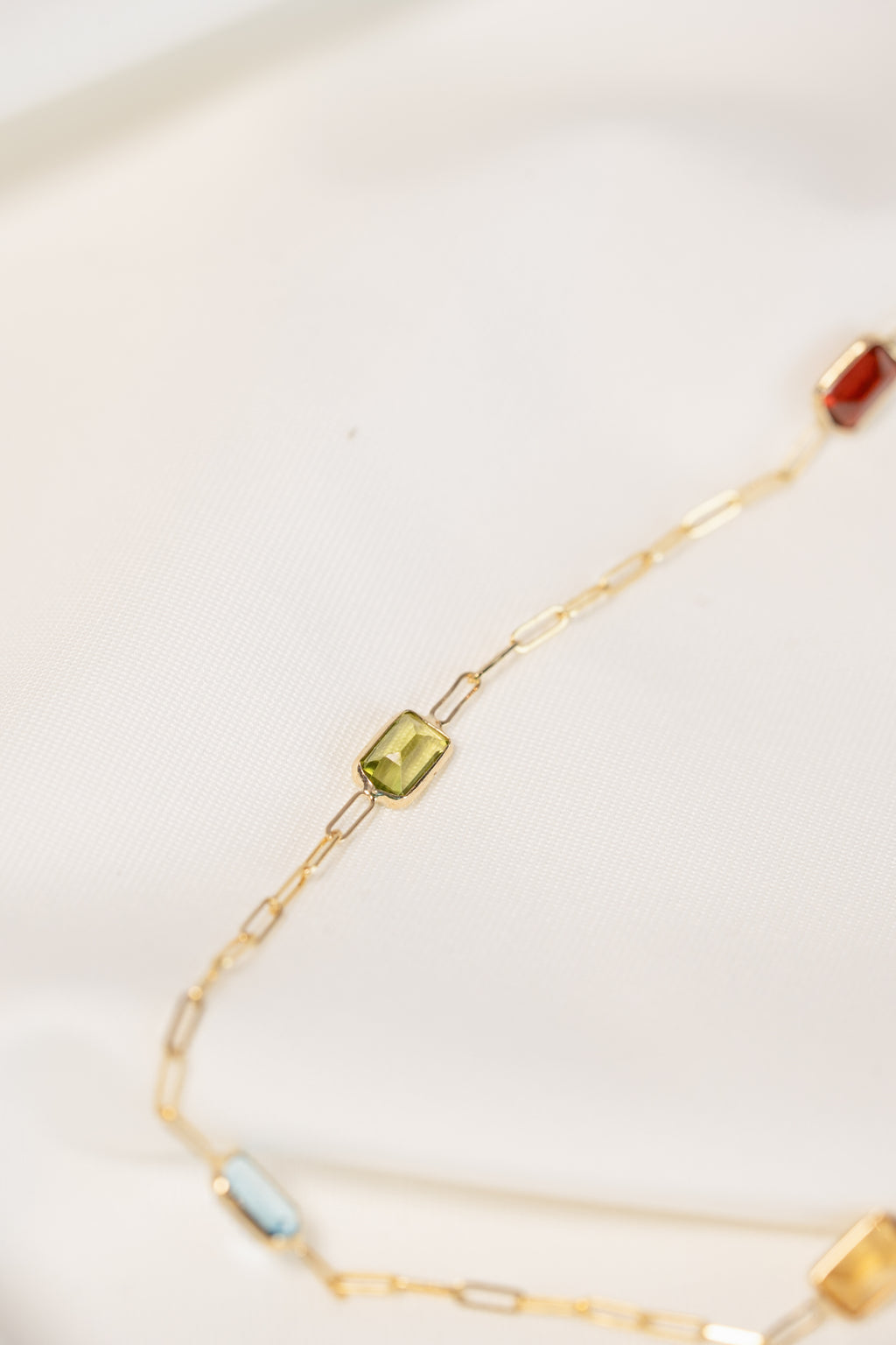 14K Gold Cable Necklace with Gemstones