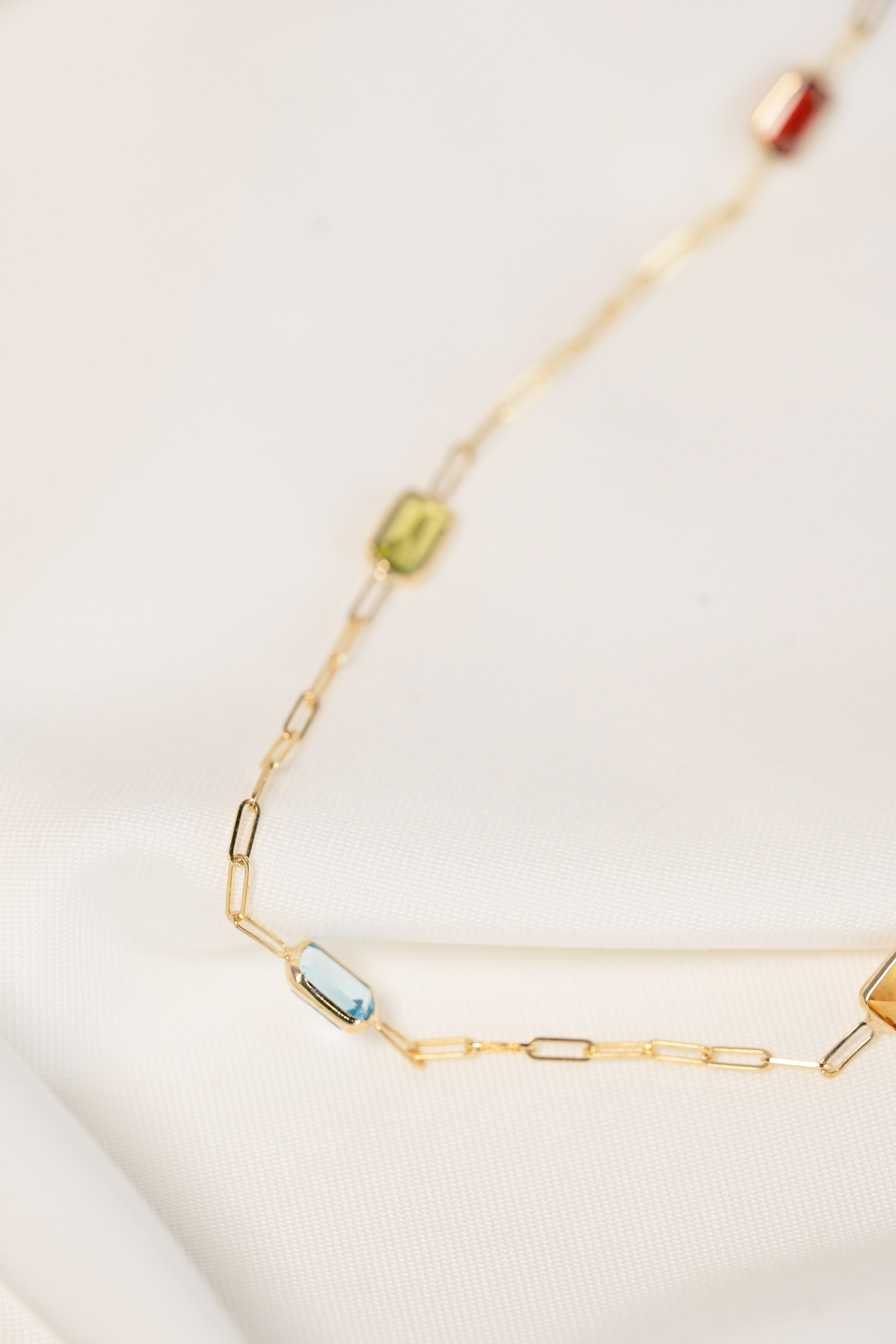 14K Gold Cable Necklace with Gemstones