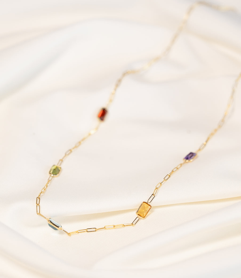 14K Gold Cable Necklace with Gemstones
