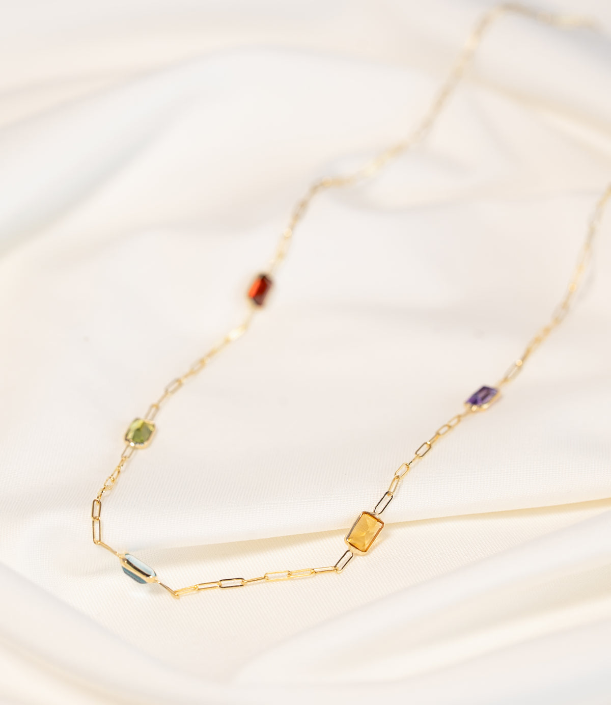 14K Gold Cable Necklace with Gemstones