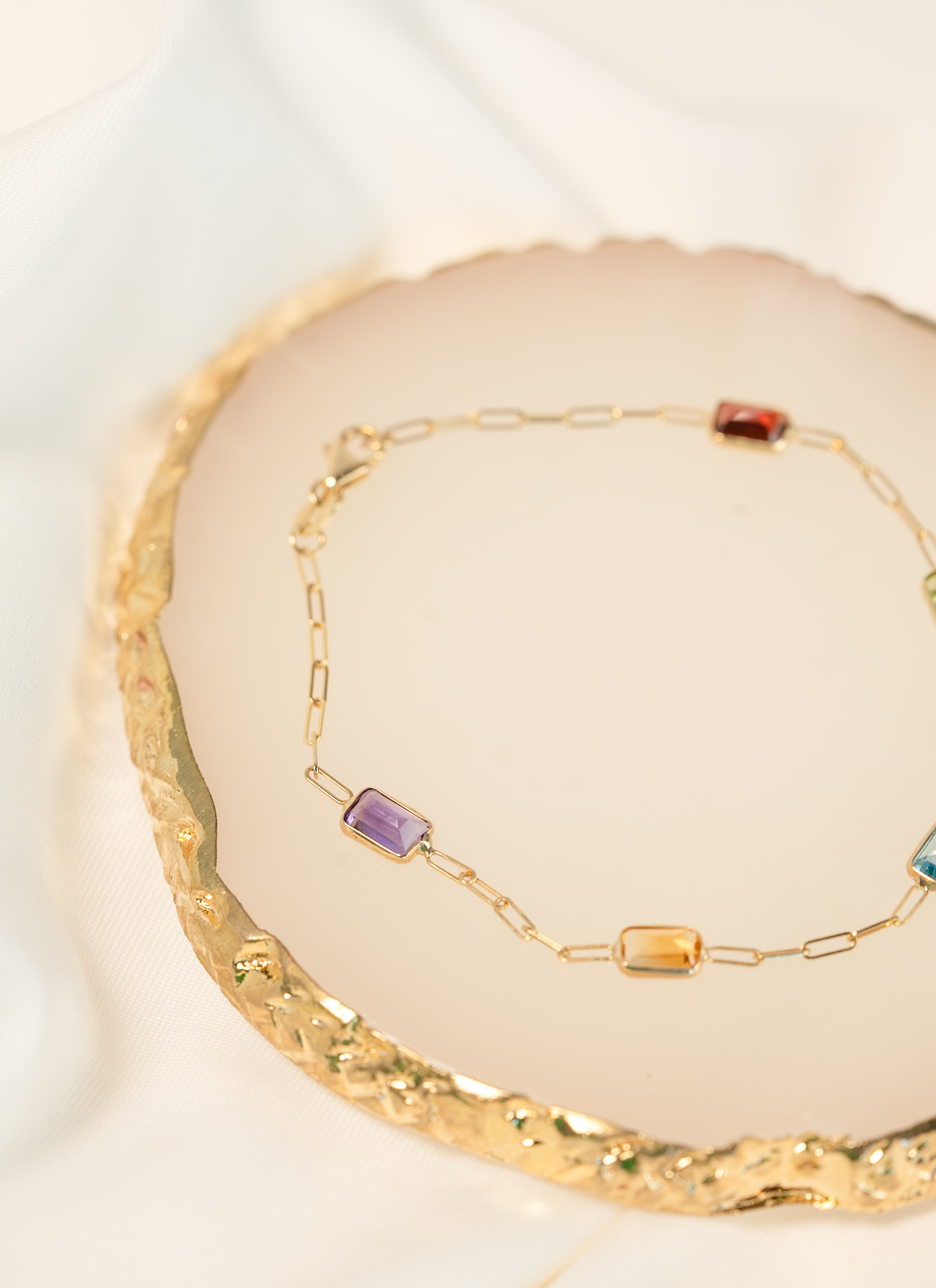 14K Gold Cable Bracelet with Gemstones