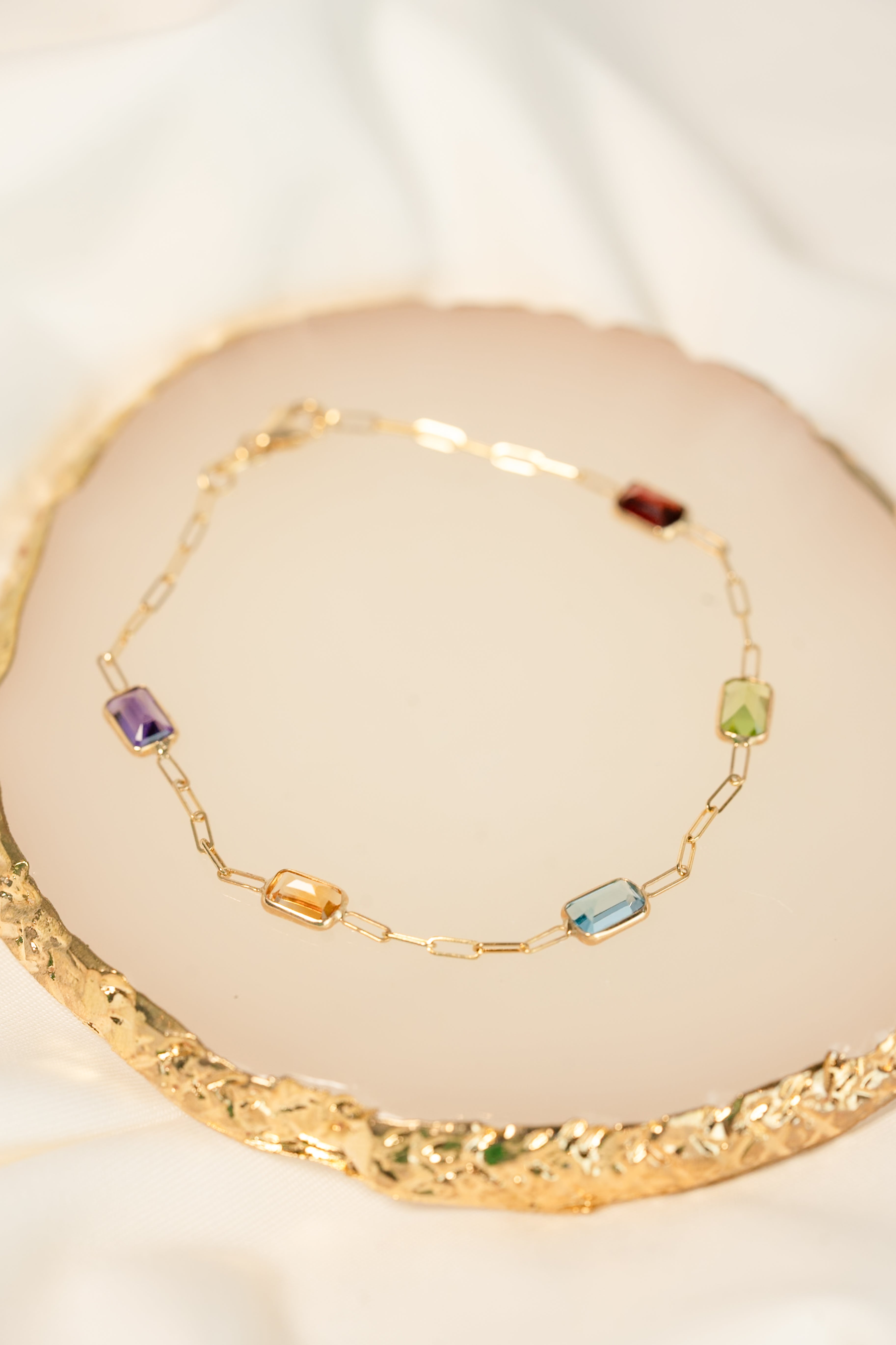 14K Gold Cable Bracelet with Gemstones