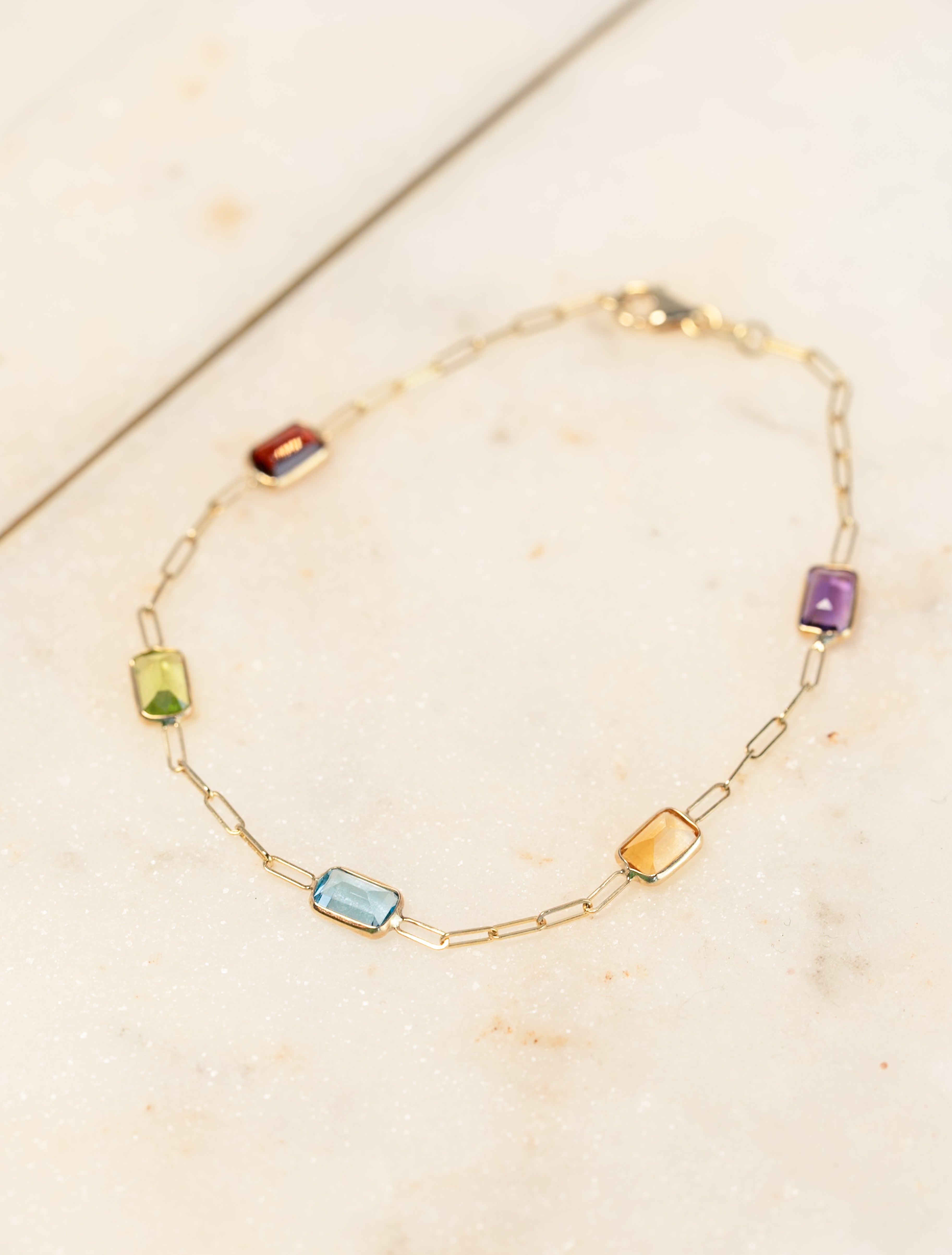 14K Gold Cable Bracelet with Gemstones