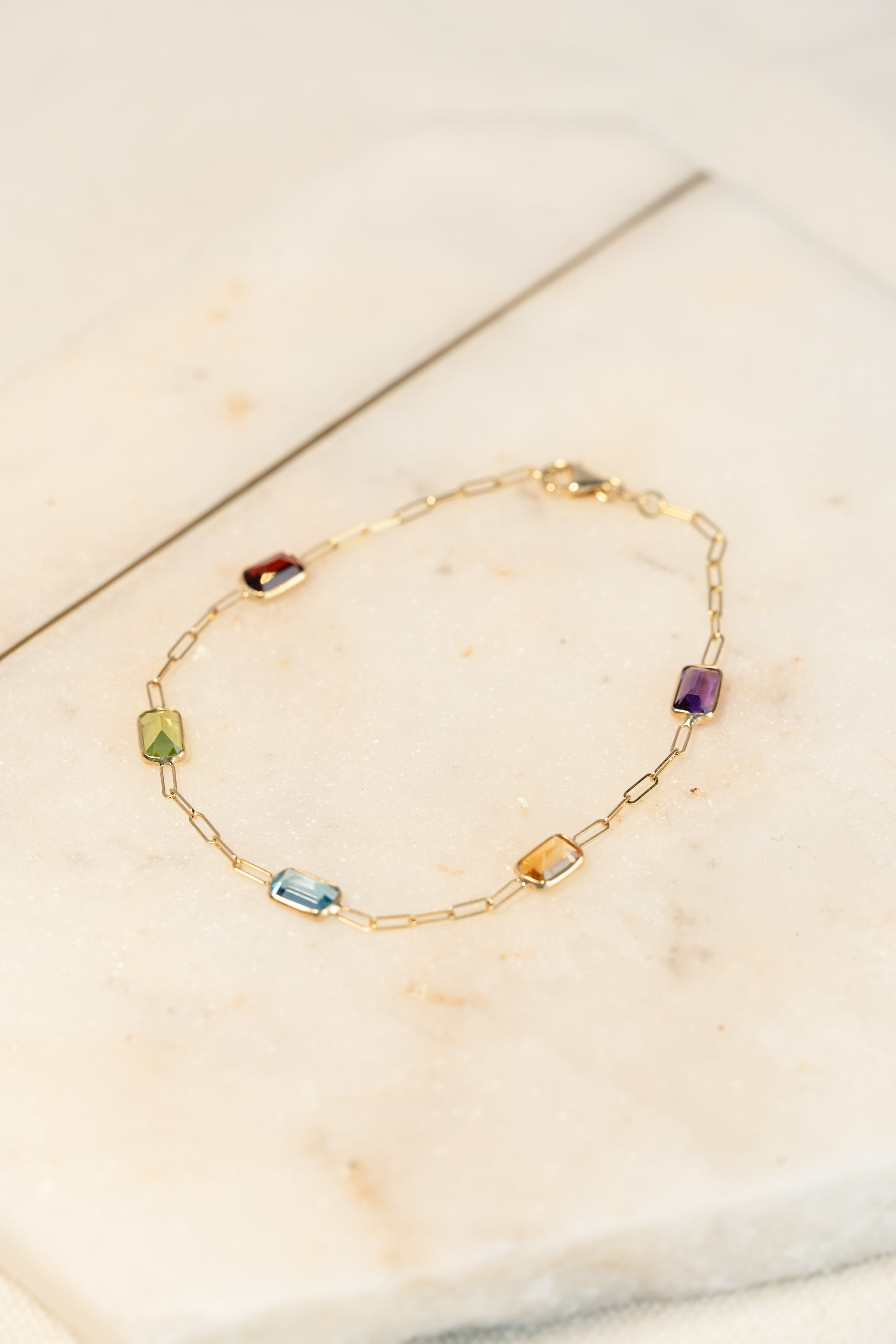 14K Gold Cable Bracelet with Gemstones
