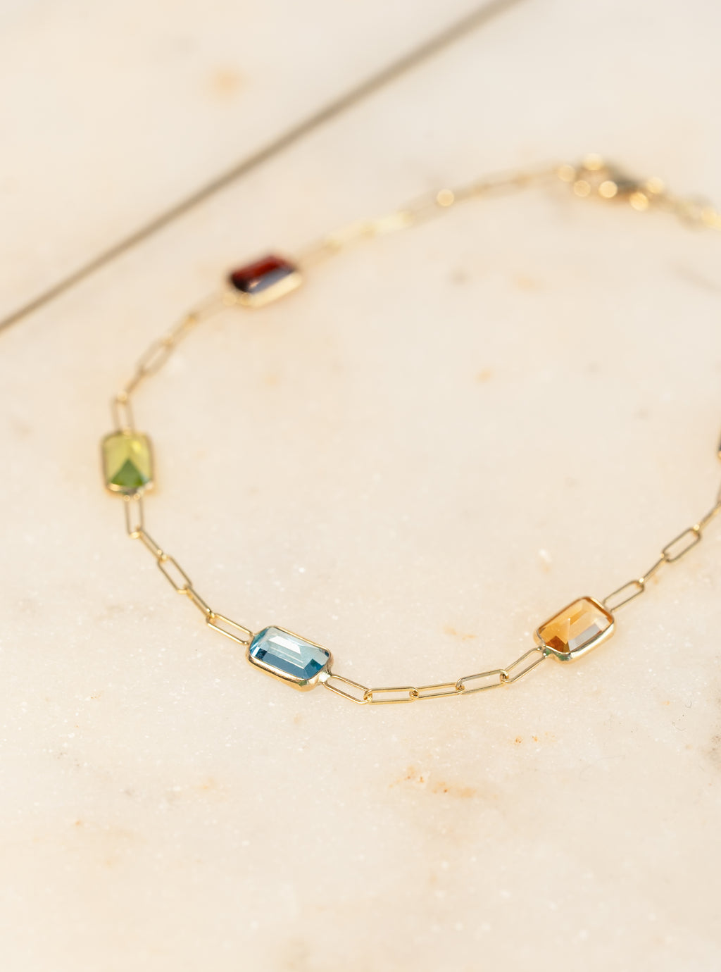 14K Gold Cable Bracelet with Gemstones