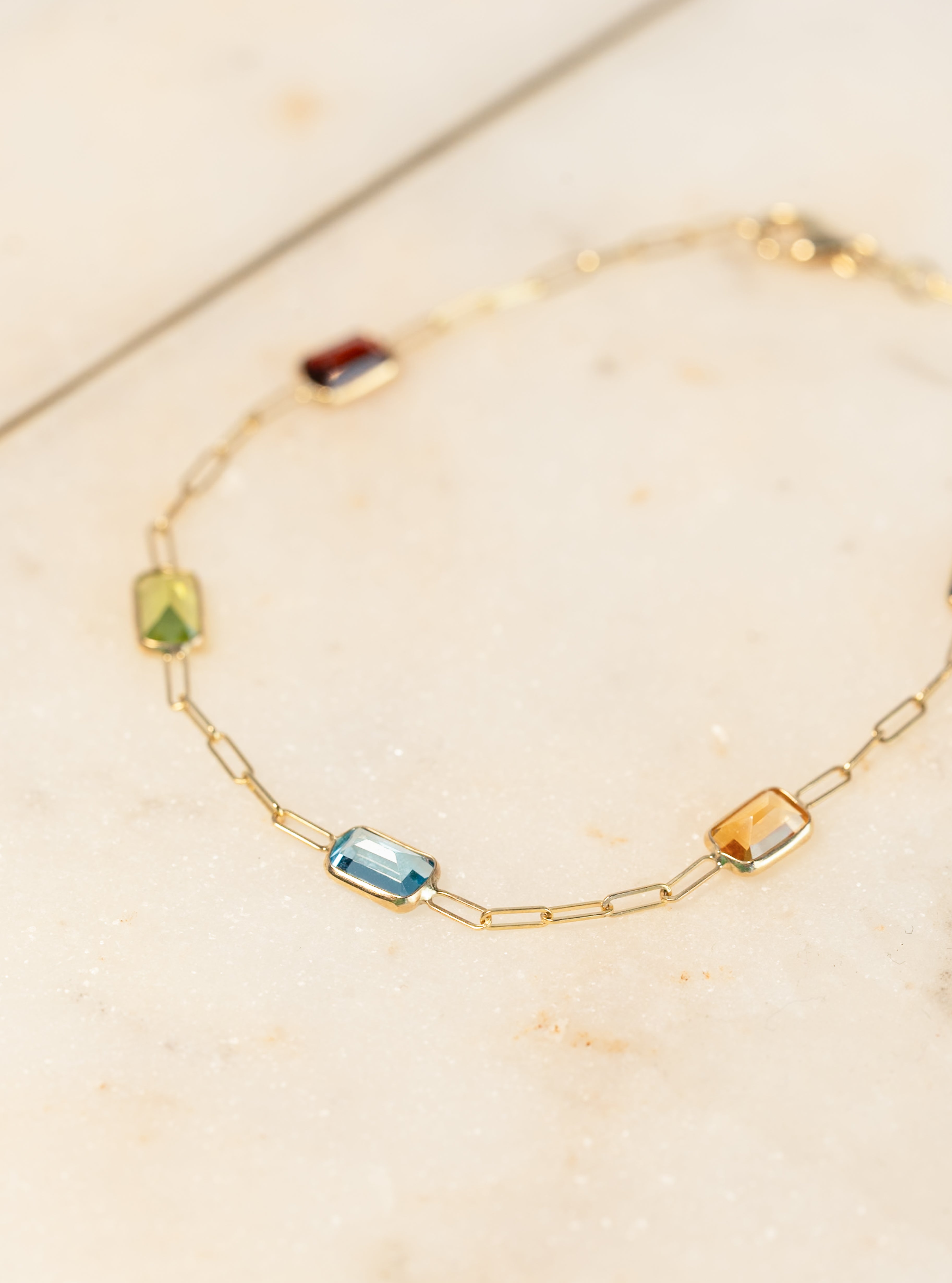 14K Gold Cable Bracelet with Gemstones