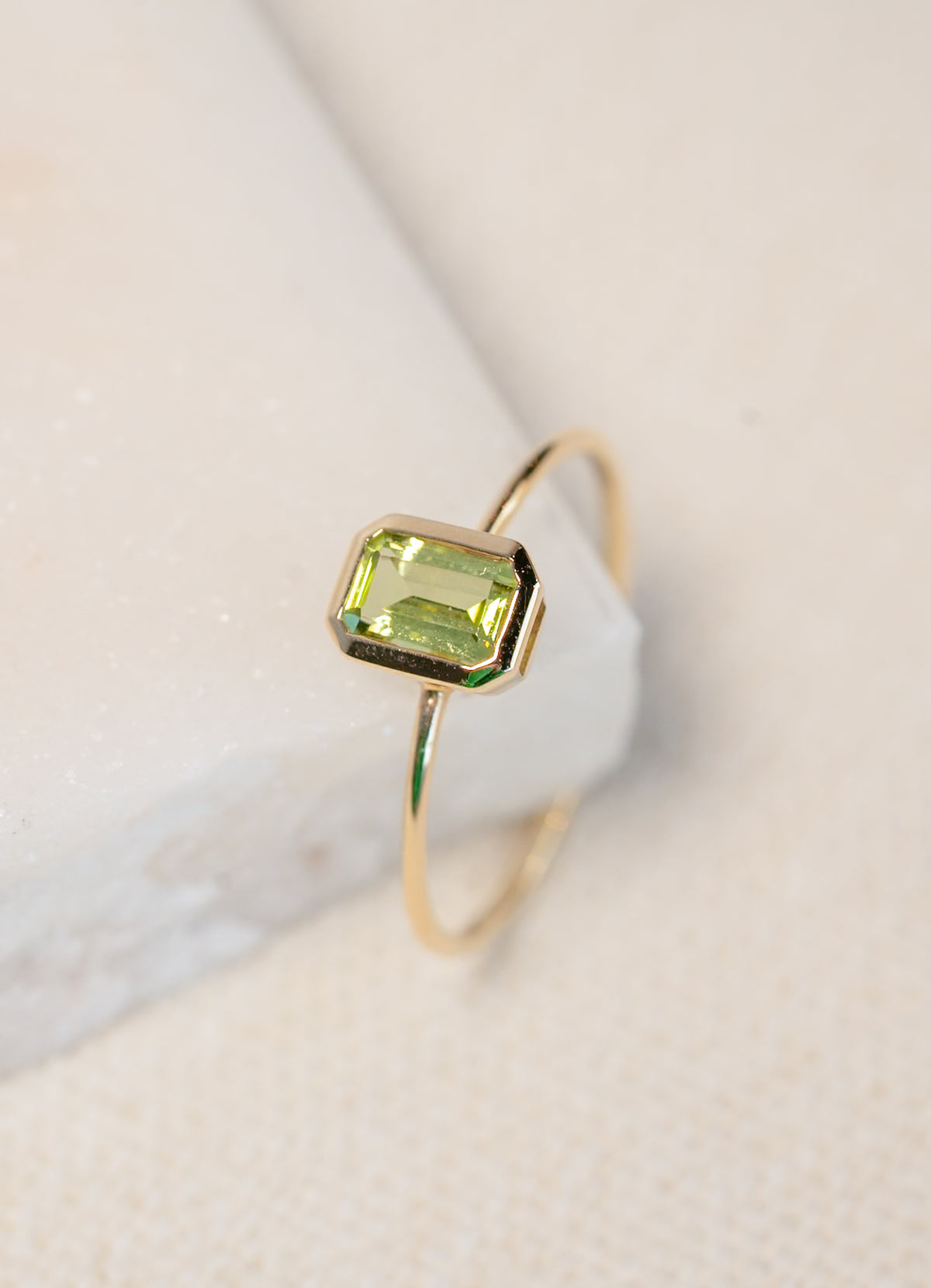 Emerald Cut Peridot Ring