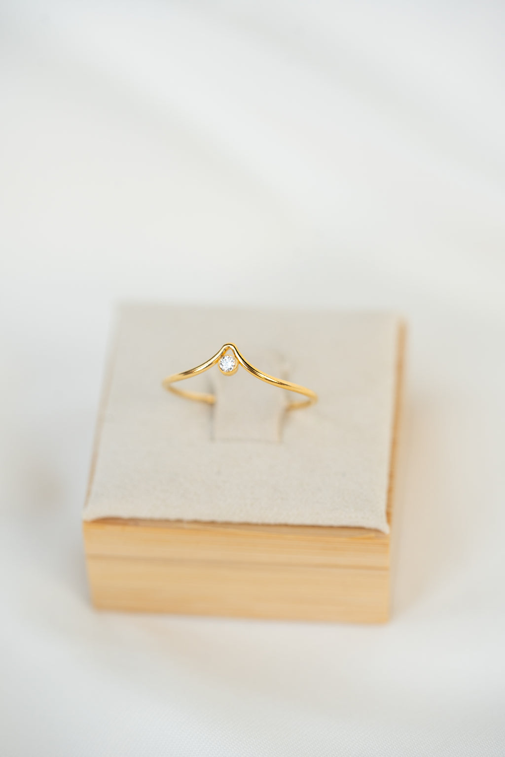Chevron with Stone Ring - 14K Gold Filled