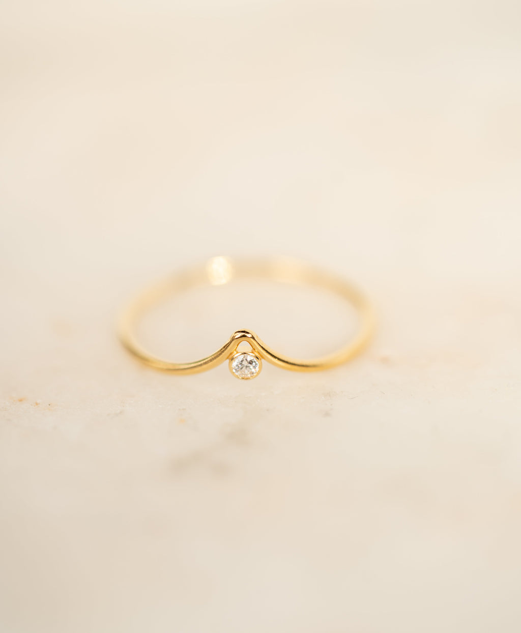 Chevron with Stone Ring - 14K Gold Filled