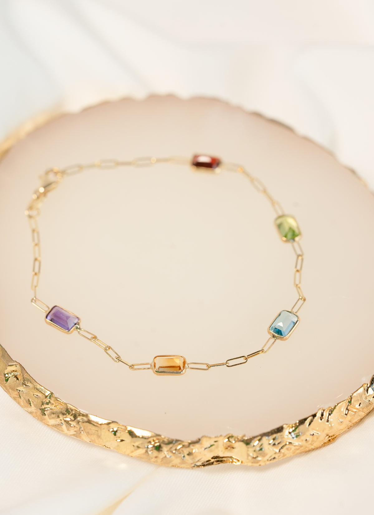 14K Gold Cable Bracelet with Gemstones