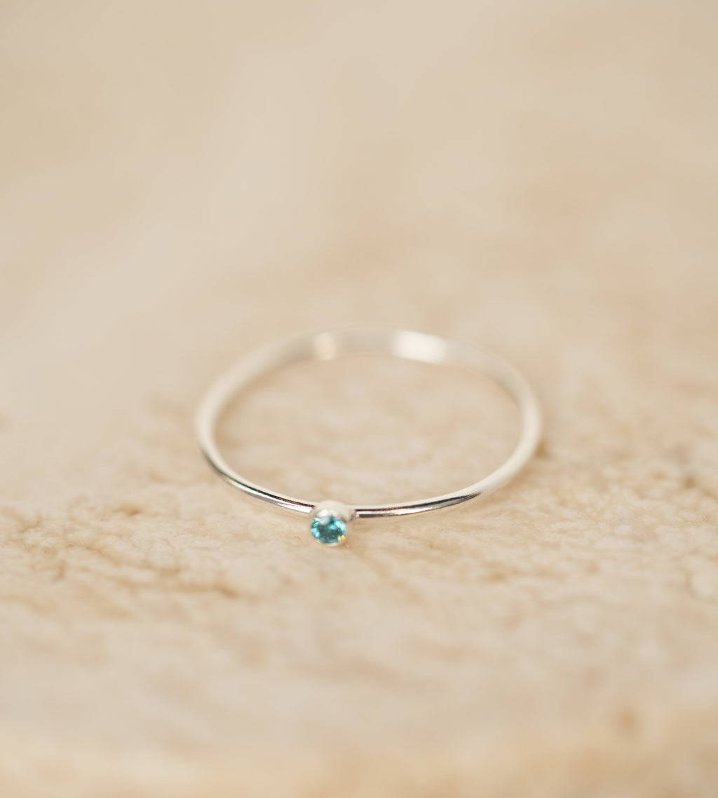 Aqua Blue CZ Gemstone Ring - Sterling Silver