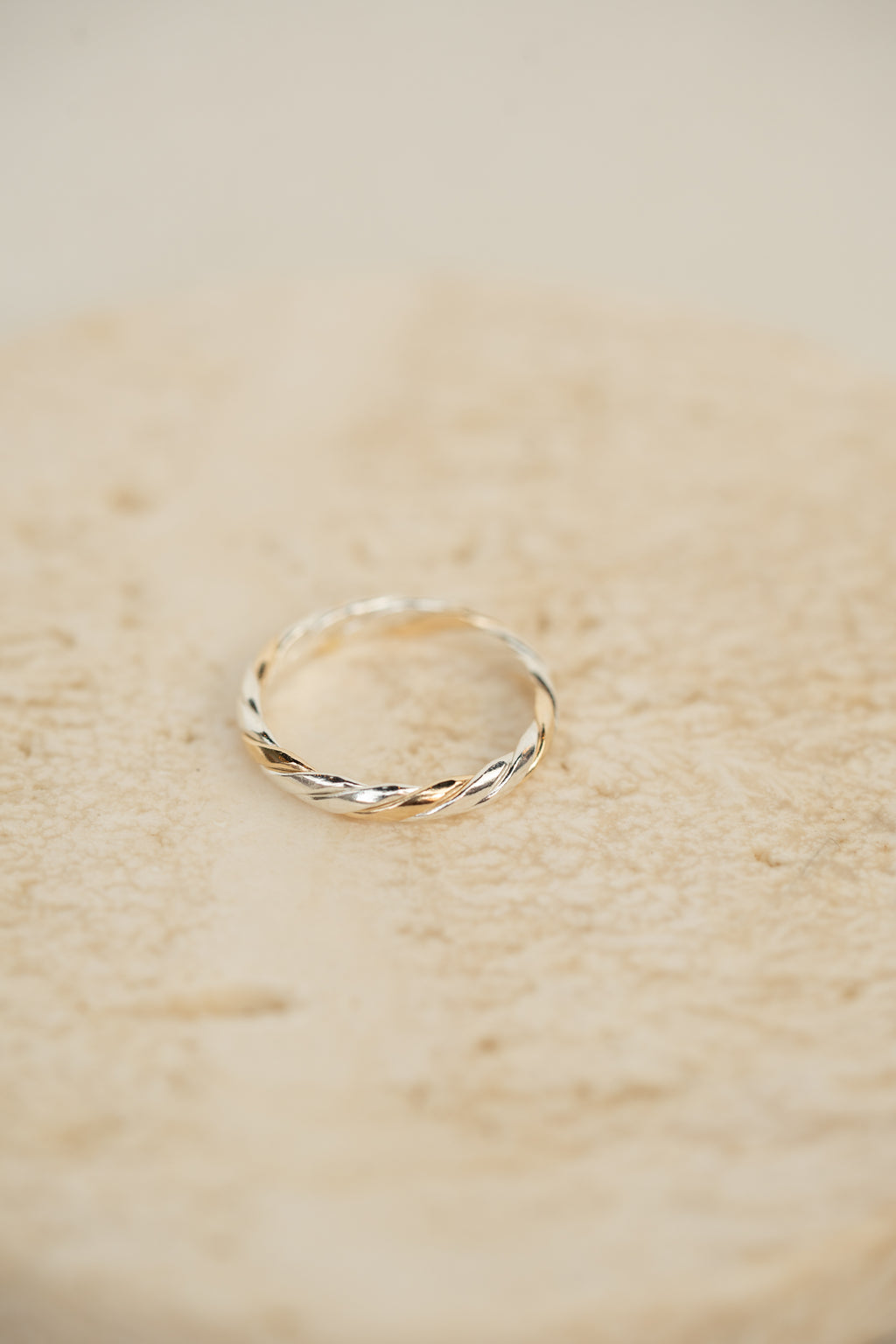 Thick Twisted with Gold Ring - Sterling Silver